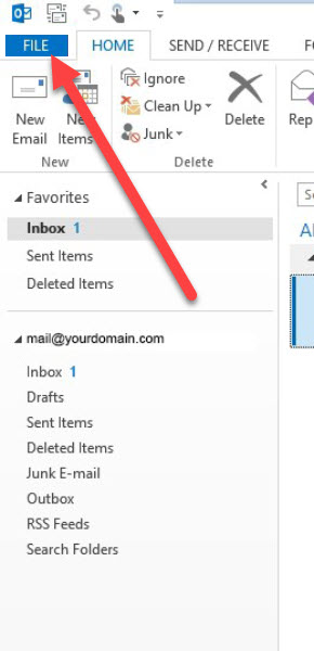 How to amend your SMTP port in Outlook 2013 step 1