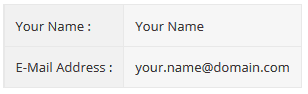 A form with two fields: The first, labeled "Your Name," features the placeholder text "Your Name." The second, titled "E-Mail Address," displays the placeholder text "your.name@domain.com." Perfect for those involved in web design in Horsham.