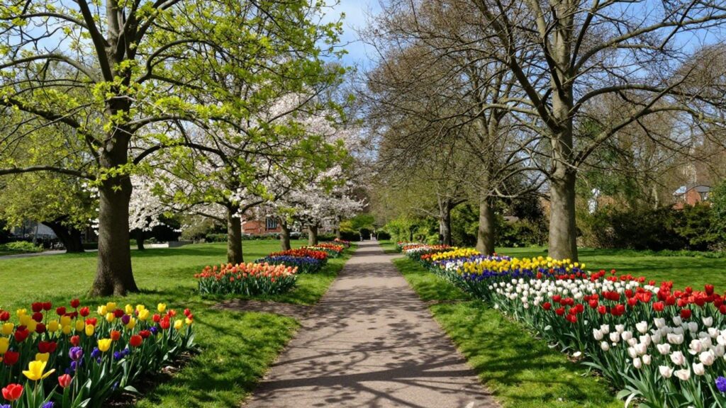 Spring flowers and green parkland in Horsham. Things to Do in Horsham