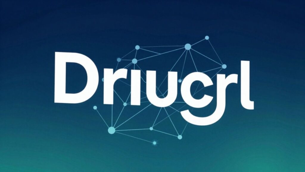 Drupal logo with digital network nodes.